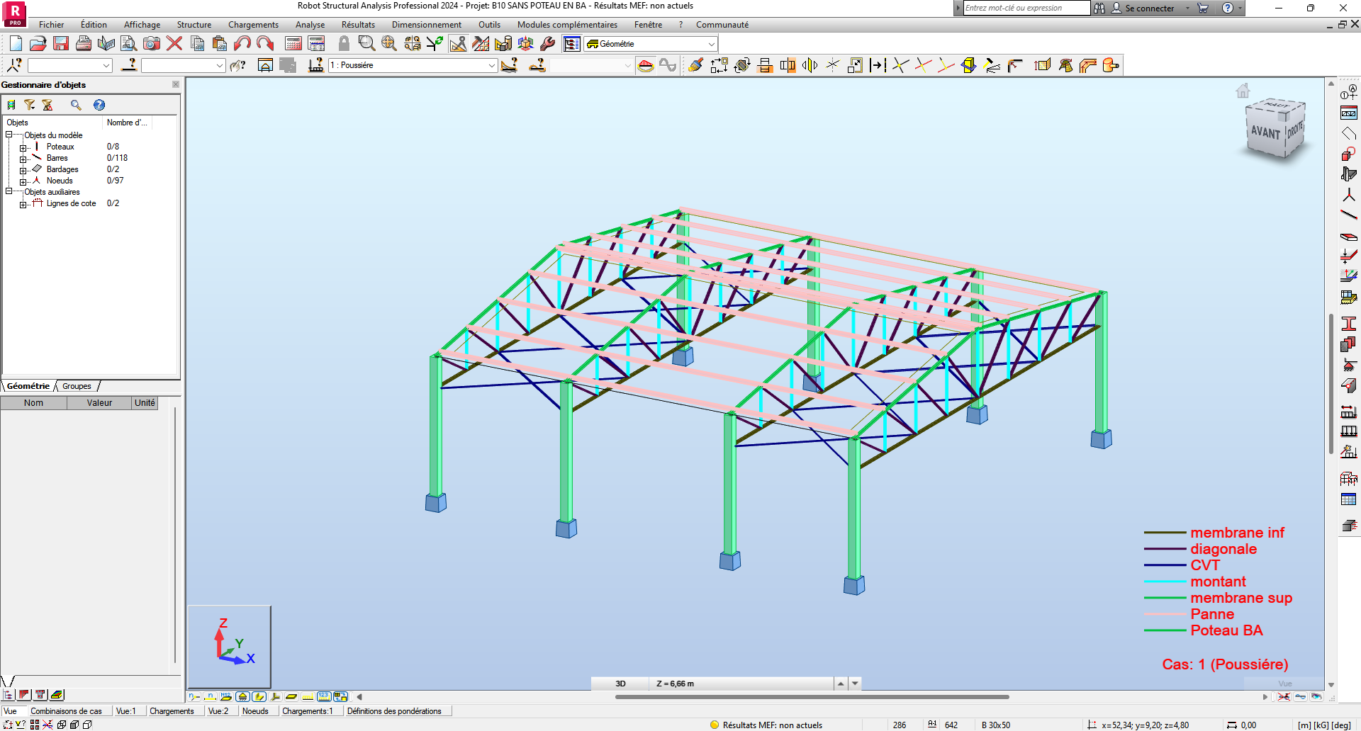 Modélisation 3D d'une structure métallique en treillis sur poteaux BA — Robot Structural Analysis
