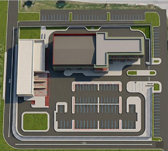 Modélisation 3D — Vue en haut du complexe