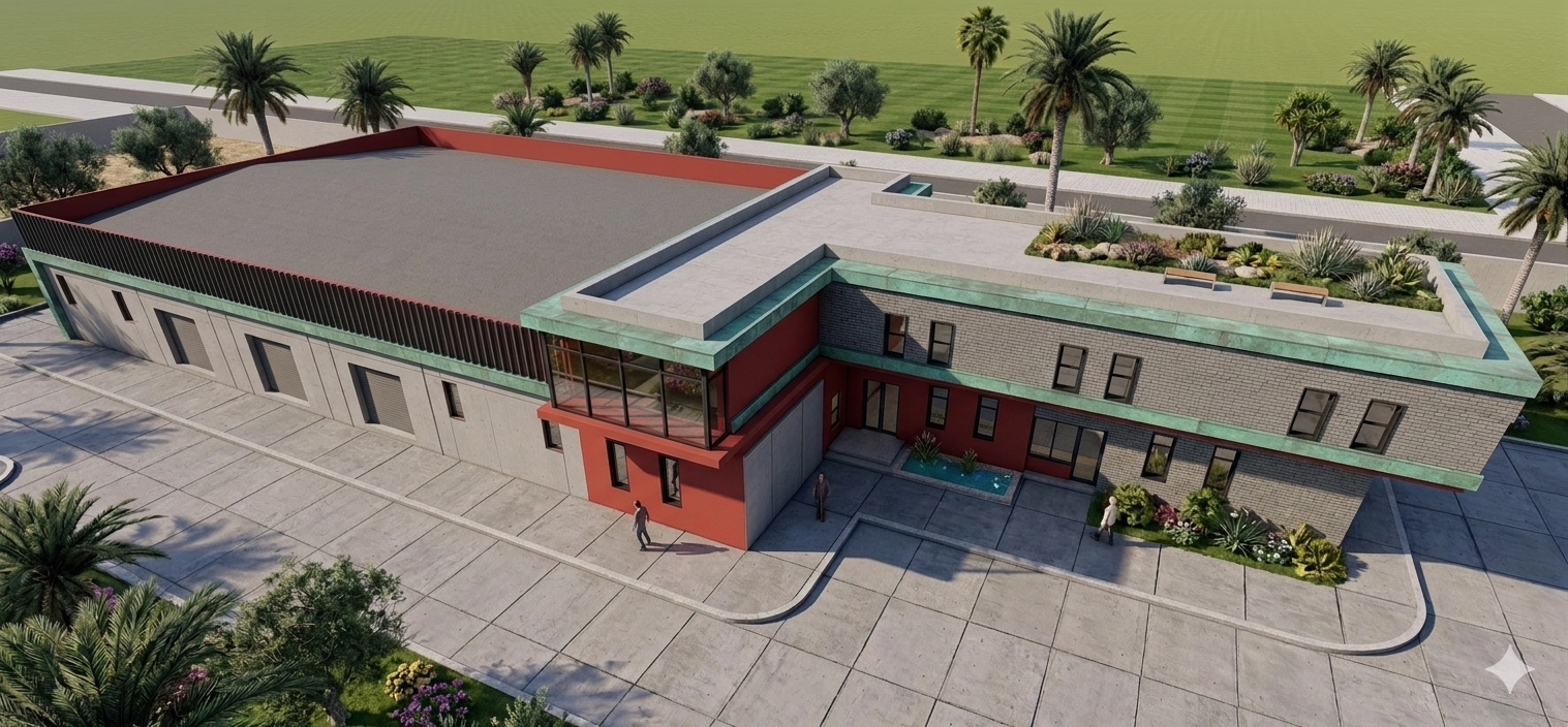 Rendu 3D photoréaliste du Parc Automobile Municipal de Ben Arous