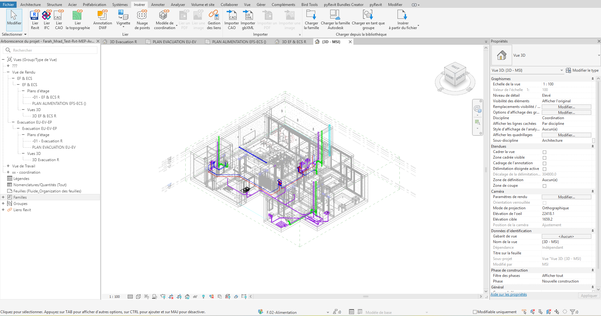 Vue 3D BIM des réseaux de plomberie intégrés à la maquette architecturale — EFSECS et EUEV en coordination multi discipli